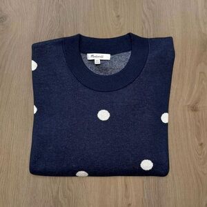 Madewell Navy Blue Polka Dot Cashmere Blend Sweater